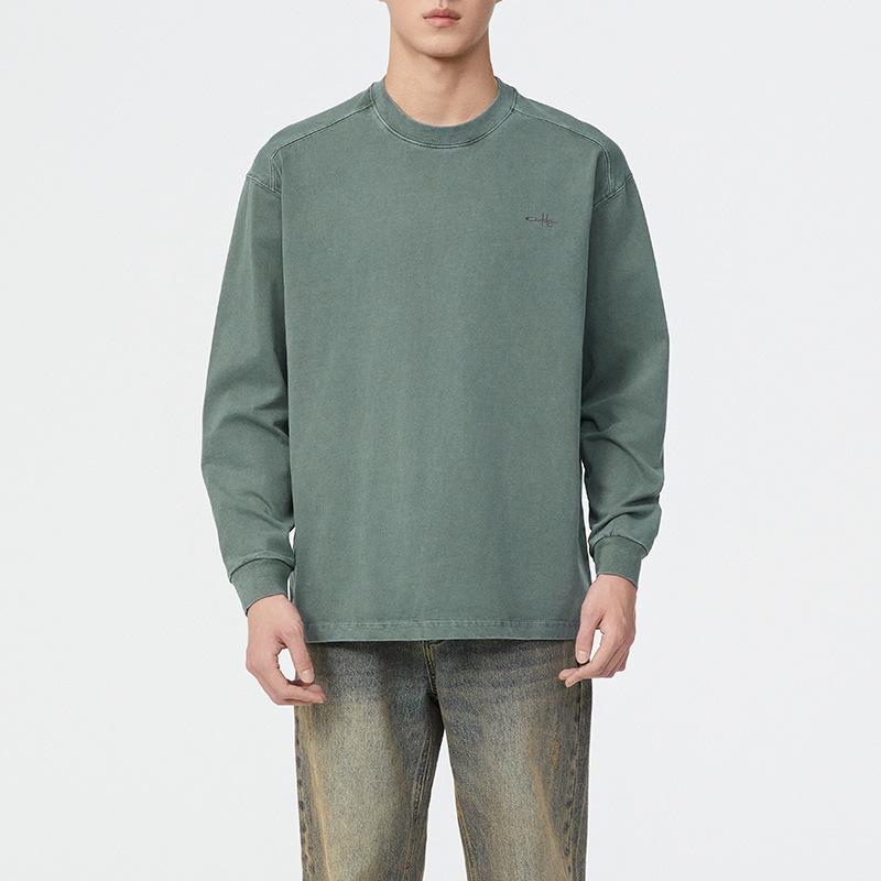 Tシャツ メンズ 男性用 コットン ラウンドネック カレッジスタイル 春秋 長袖 ゆったり トップス カットソー 肩落ち ドロップショルダー2