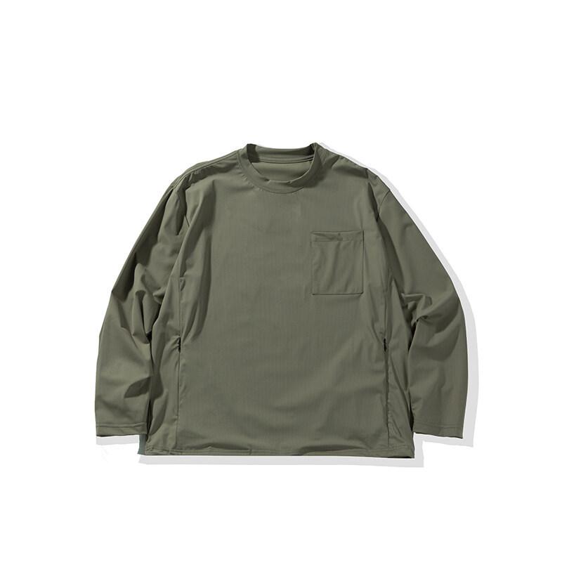 Tシャツ 男性用 トップス コットン 春物 長袖 カットソー ドロップショルダー プリント 灰色 グリン クルーネック2