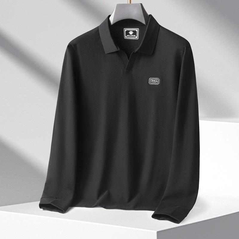 Tシャツ メンズ 男性用 大きいサイズ 長袖 コットン 混紡 襟付き 無地 ゆったり ビッグシルエット 春秋 高色落ち 日常 普段使い ブラック ブルー オレンジ系