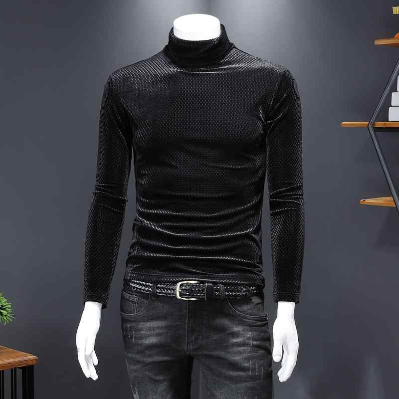 Tシャツ メンズ 男性用 秋冬 ハイネック 長袖 薄手 接触冷感 伸縮性 リネン トップス ブラック ブルー コーヒー 深いカーキ