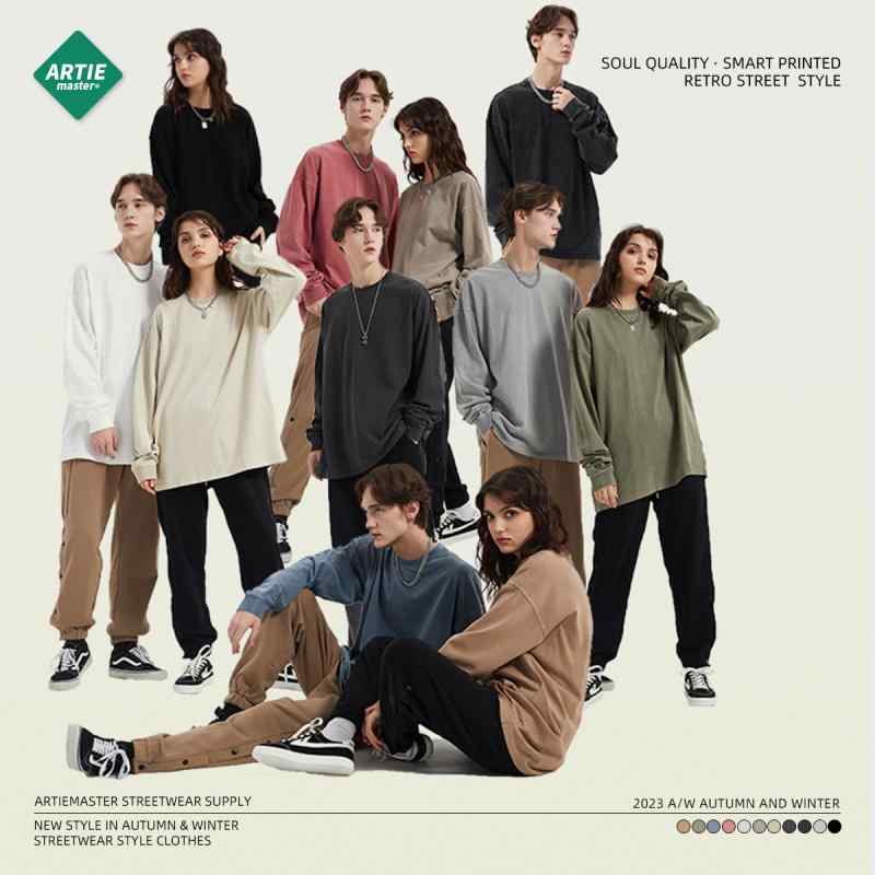 Tシャツ 男性用 長袖Tシャツ ヘビーウェイトTシャツ ビッグシルエット 無地 コットン100% カットソー トップス ドロップショルダー リブ裾 ストリート 水洗い ブラック ホワイト グレー カーキ ベージュ ブルー 秋冬2