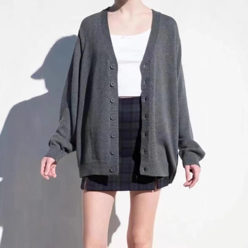 ニット カーディガン レディース Vネック 長袖 トップス ゆったり 接触冷感 薄手 羽織り 浅グレー 深グレー 藏青 ・稀色