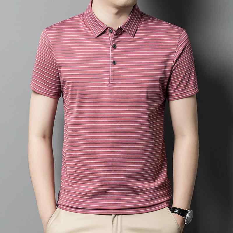 Tシャツ 男性用 桑蚕? 混紡 ストライプ柄 半袖トップス 薄手 通気性 普段使い 部屋着 リラックスウェア カットソー
