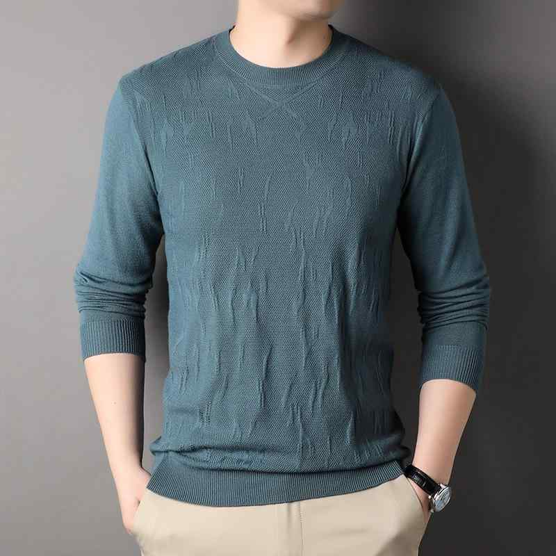 Tシャツ 男性用 ニット トップス 春秋 薄手 丸首 聚??? 普段使い 部屋着 カットソー 墨? ・柑其 深藍 浅藍 ブラック