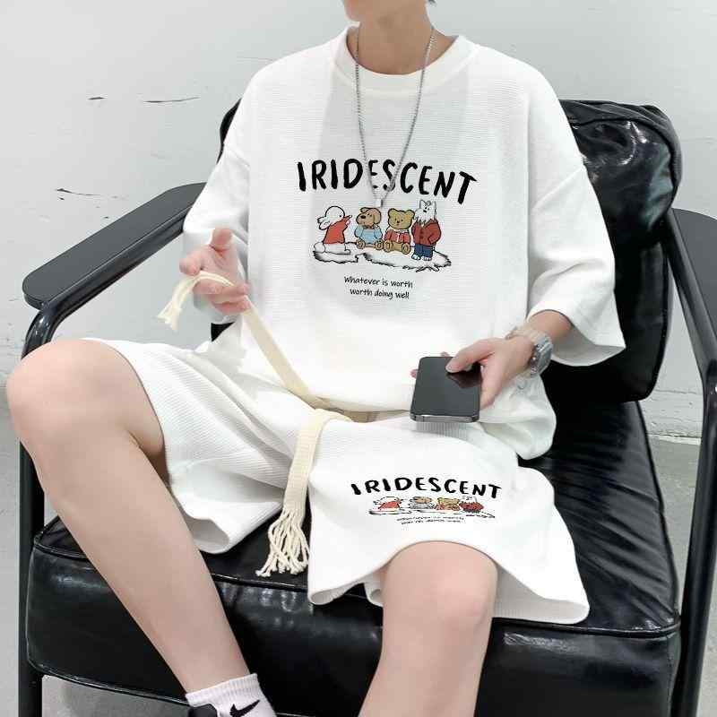 メンズ スポーツ カジュアル セットアップ 半袖 Tシャツ 短パン 上下 2点セット コットン 部屋着 ルームウェア スポーティー 春夏
