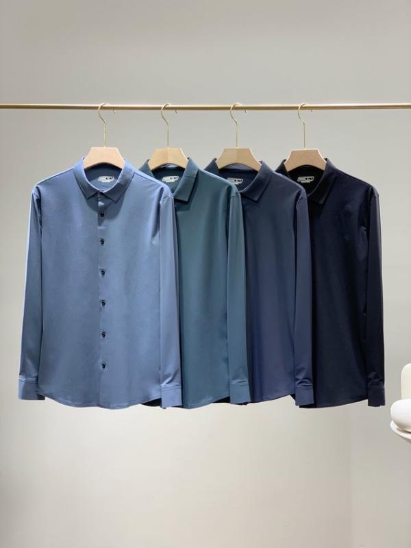シャツ 男性用 ビジネス カジュアル トップス 速乾 伸縮性 通気性 無地 抗シワ 形態安定 ブラック 霧 ブルー ネイビー グリーン