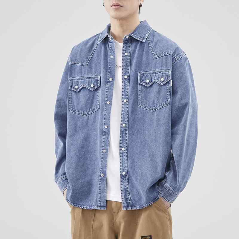 シャツ メンズ 男性用 長袖 デニムシャツ コットン混紡 春秋 カジュアル レトロ ワークシャツ 普段使い2