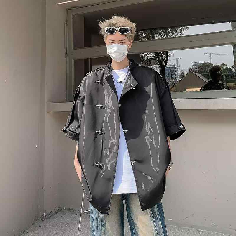 シャツ メンズ 男性用 半袖 トップス 韓国風 配色 薄手 涼しい カジュアル2
