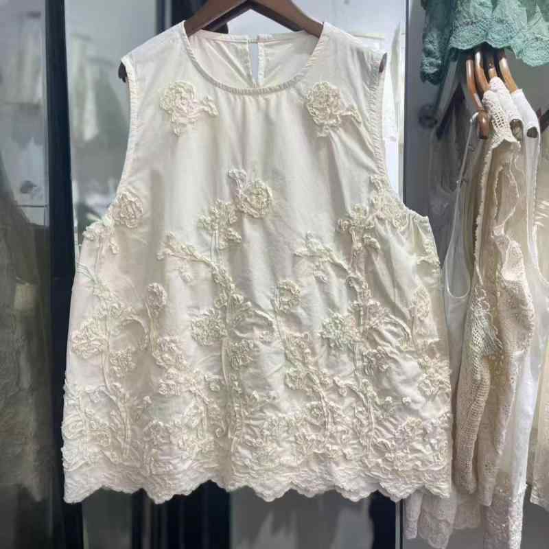 ベスト レディース ラウンドネック コットン 刺繍 森ガール 小清新 ノースリーブ トップス 杏色 ピンク系 グレー2 7,553円