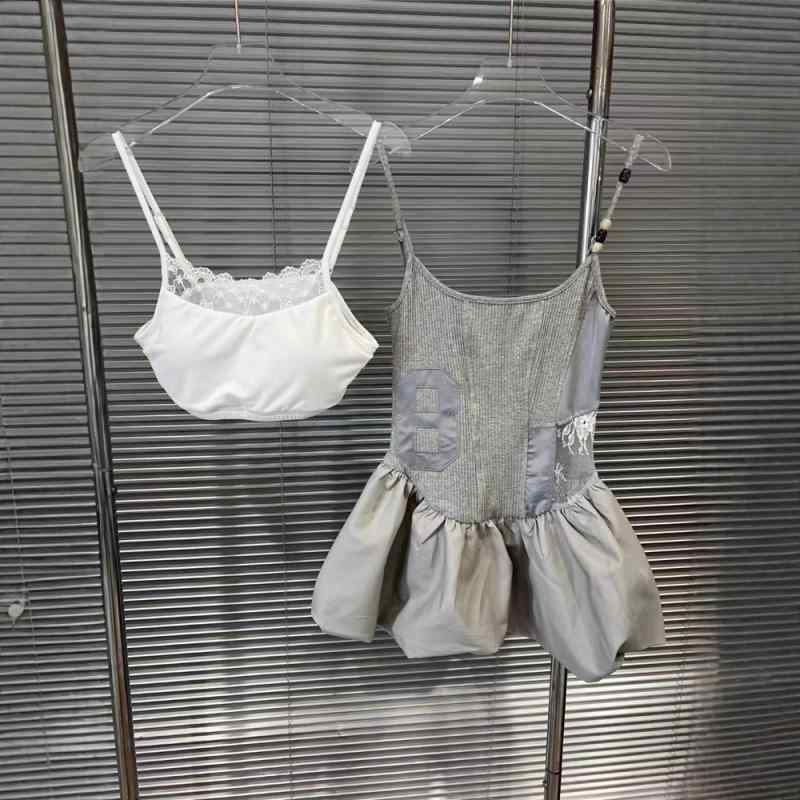 ワンピース レディース 春夏 レース 切り替え スリムフィット タンクトップ トップス コットン 普段使い 部屋着 伸縮性 ブラック ピンク系 アイボリー