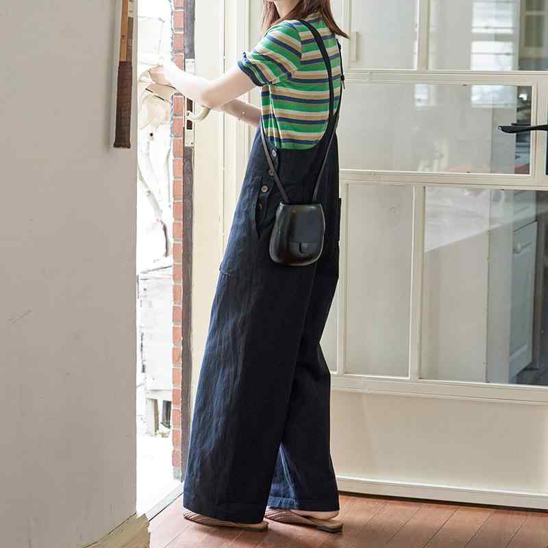 サロペット レディース 亜麻 リネン 背当て付きパンツ 作業着 ワイドレッグパンツ ストレートパンツ カジュアルパンツ 綿 コットン 無地 黒 ブラック 中厚手 春夏2 9,515円
