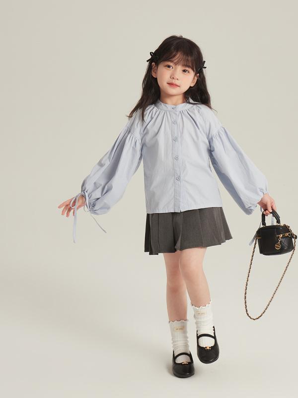 シャツ キッズ 女の子 長袖 春秋 かわいい ギャザー フリル 立襟 ブラウス トップス コットン2