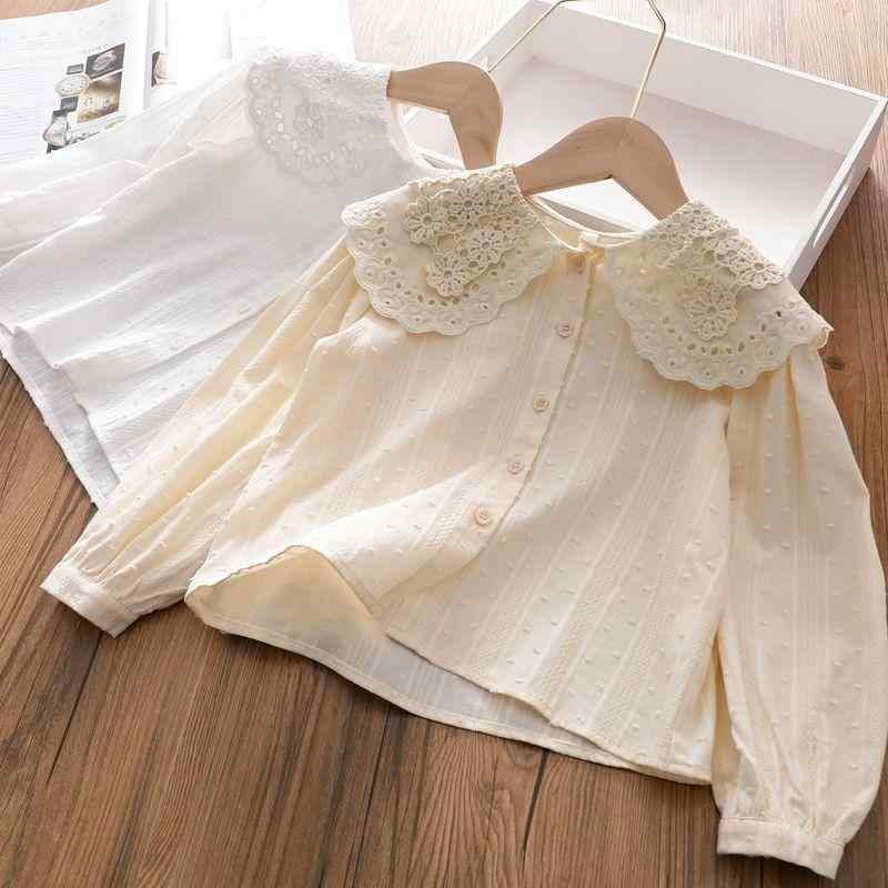 シャツ キッズ 子供服 レース 韓国 ブラウス おしゃれ かわいい 上着 長袖 トップス 綿 白 米色 発表会 普段着