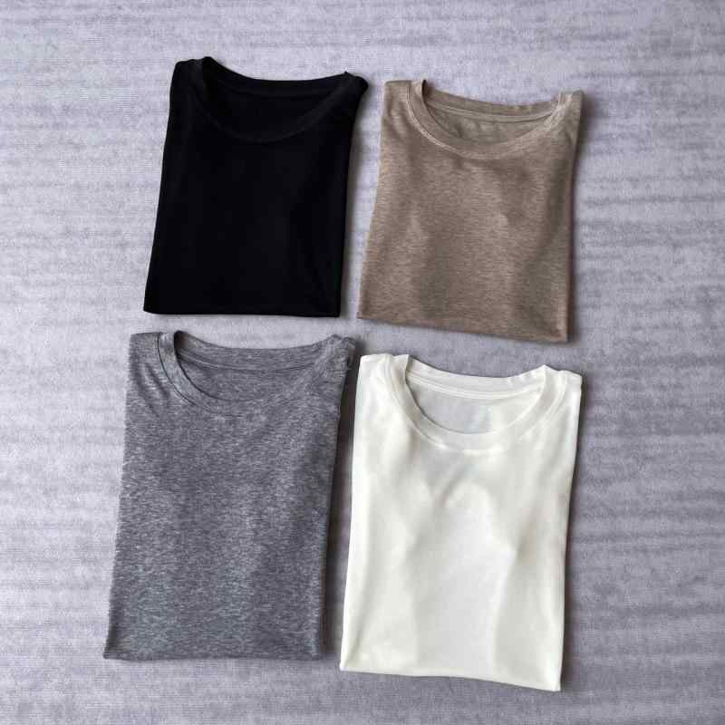Tシャツ レディース 高弾性 痩せ見え リヨセル 羊毛混紡 半袖 小飛袖 無地 通勤着 普段使い 薄手 通気性 ブラック グレー ベージュ ホワイト2