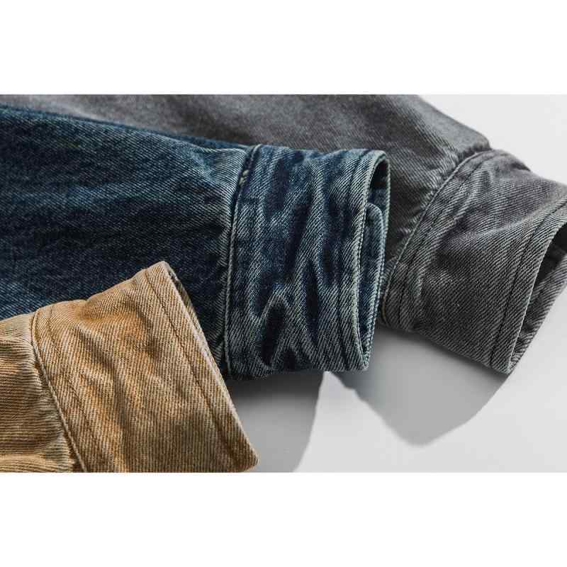 シャツ 男性用 デニムシャツ 長袖シャツ ワークシャツ ブルージーンズ風 コットン 水洗い加工 ?松 翻? 春秋