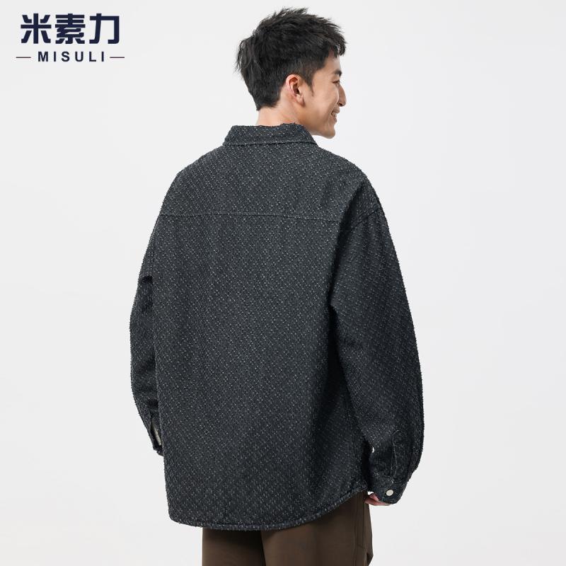 シャツ 男性用 デニム ウォッシュ加工 ?松 トップス 長袖 コットン ブラック 春秋 カジュアル 5,118円