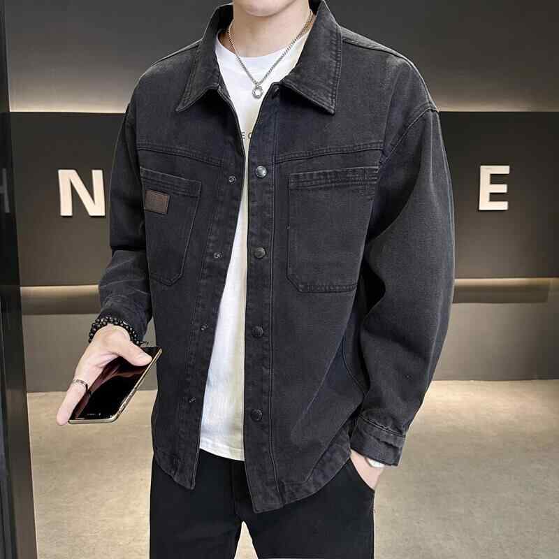 シャツ 男性用 デニム ウォッシュ 長袖 トップス カジュアル 春秋 スリム 切り替え グレー