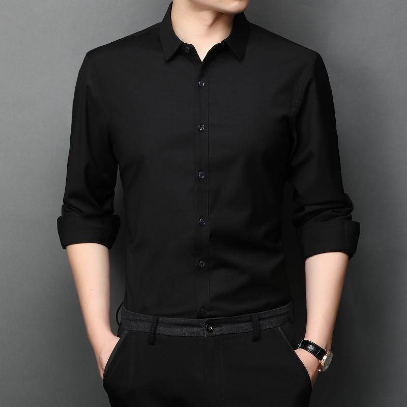 シャツ 男性用 長袖 形態安定 50代 40代 30代 ビジネス カジュアル シンプル 普段使い 薄手 ポリエステル 無地 デニムライク ブルー系