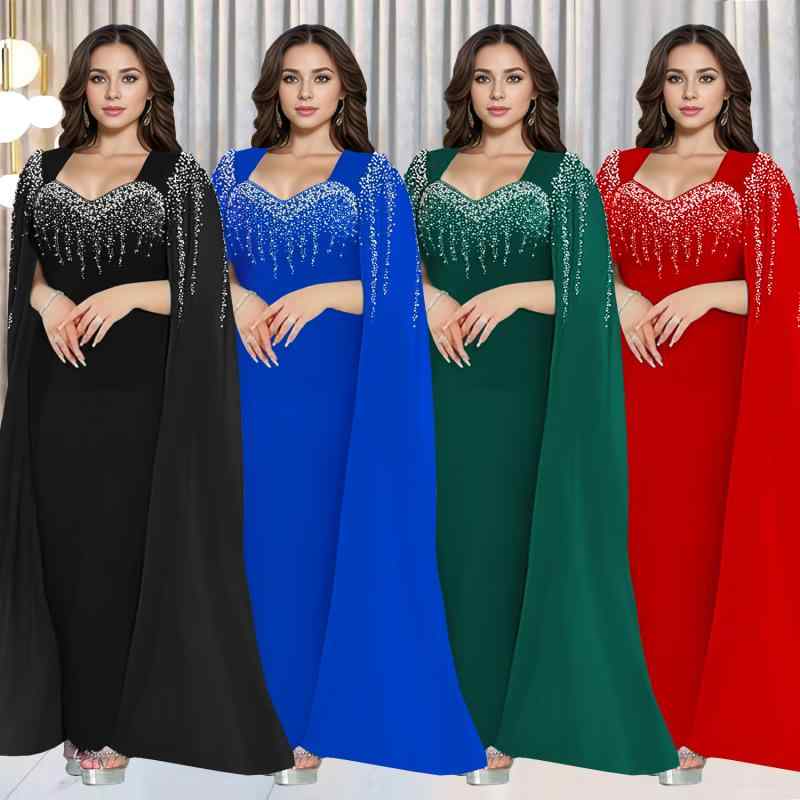 ワンピース レディース ドレス ロングドレス Aライン Vネック 長袖 elegantes ?雅 气? 通勤 ?? ポリエステル 無地 ブラック ブルー グリーン レッド S M L XL XXL｜ブリルビ
