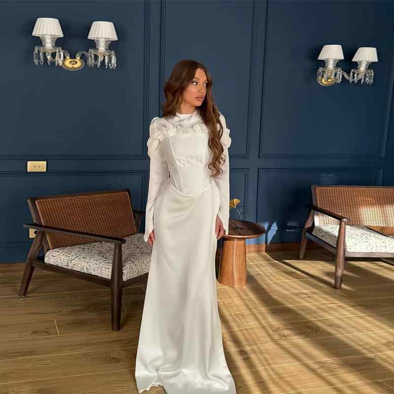 ワンピース レディース 長袖 ロングドレス ポリエステル ラウンドネック 花柄 白 礼服 パーティードレス 結婚式 二次会 披露宴 お呼ばれ 演奏会 発表会 XS S M L XL XXL XXXL2