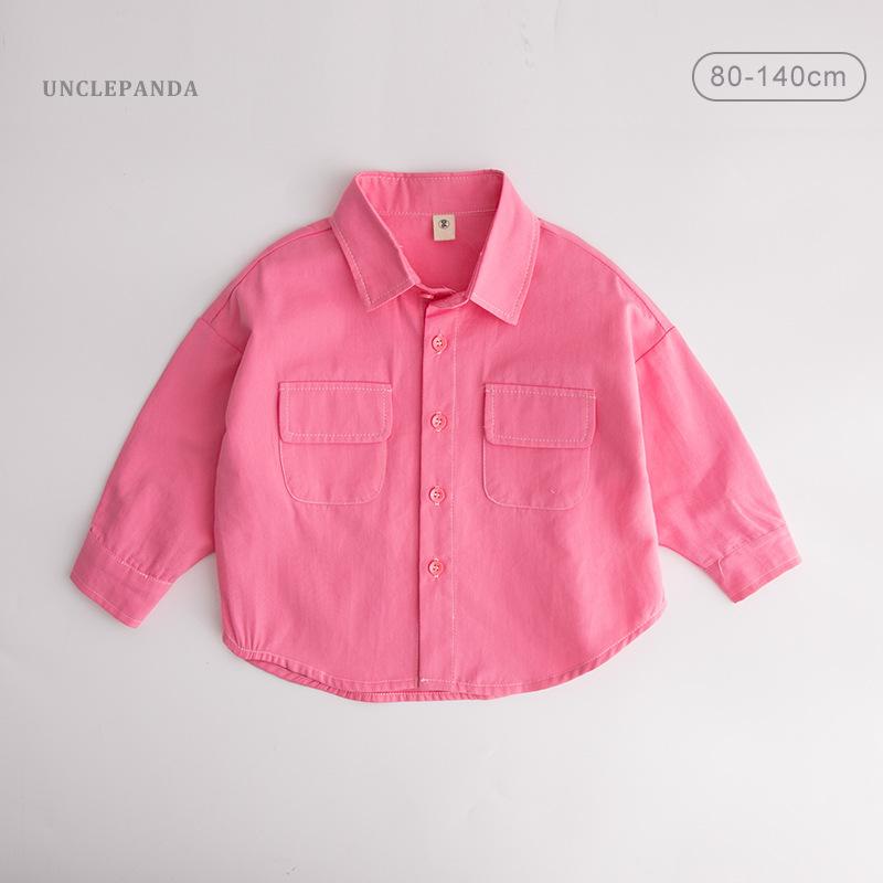 子供服 シャツ 男の子 春物 コットン トップス アウター ベビー 小童 ゆったり 長袖 襟付き 無地 ピンク系 80cm 90cm 100cm 110cm 120cm 130cm 140cm
