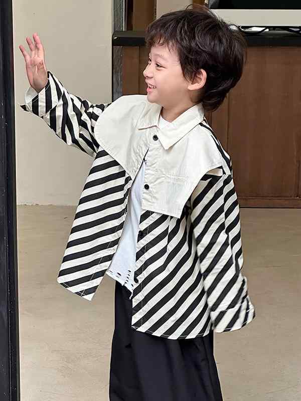 キッズ ストライプ シャツ 長袖 春秋 男の子 子供服 韓国 トップス 春服 襟付き シャツ 白 90cm 100cm 110cm 120cm 130cm 140cm 150cm