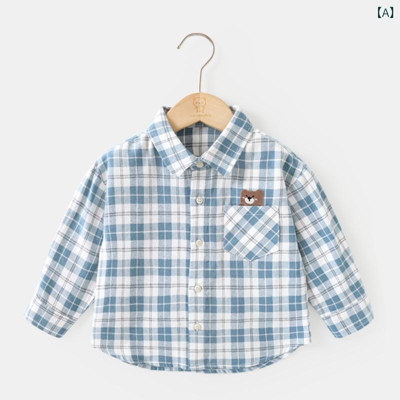 シャツ ベビー チェック柄 長袖 トップス 男女兼用 乳幼児 子供服 綿 春秋 格子柄 かわいい 普段使い
