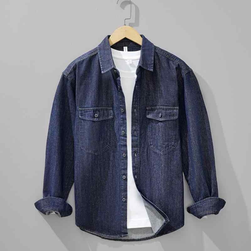 シャツ メンズ 長袖 デニム カジュアル トップス コットン 春秋服 スリムフィット ポケット付き 普段使い 韓国