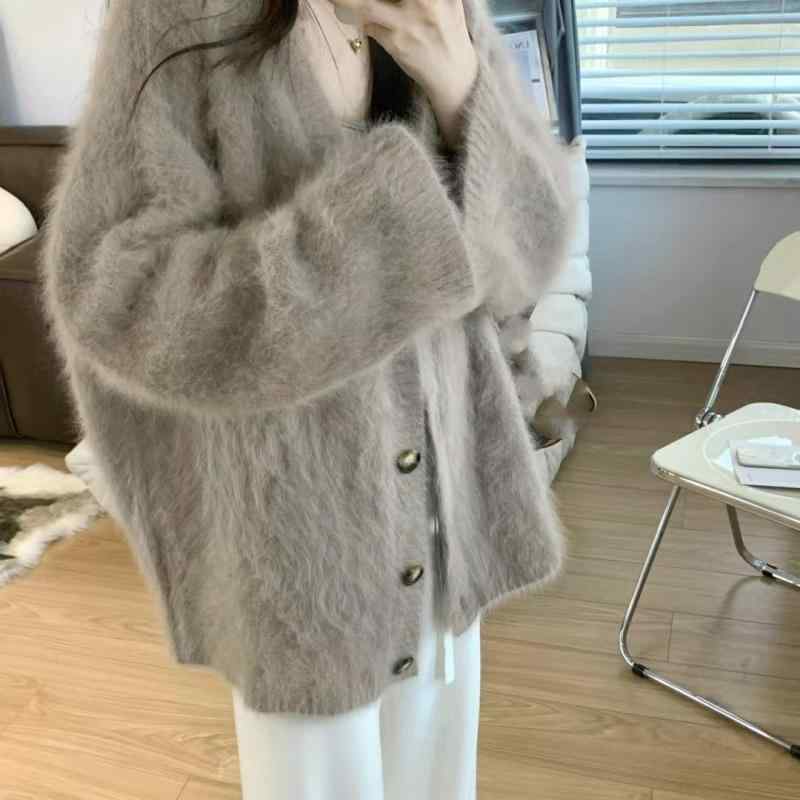 ニット カーディガン レディース 秋冬 Vネック 厚手 ニットカーディガン ゆったり ケーブル編み 長袖 羽織り 韓国 カジュアル