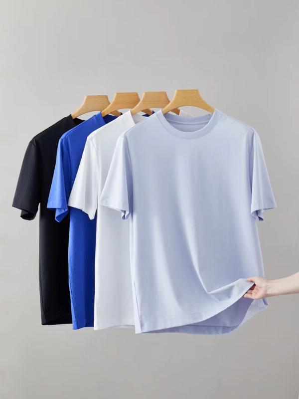Tシャツ 男性用 ピマ綿 涼感 半袖 薄手 通気性 快適 シンプル スポーツ レジャー 日常着 白 黒 青 灰色 ブルー