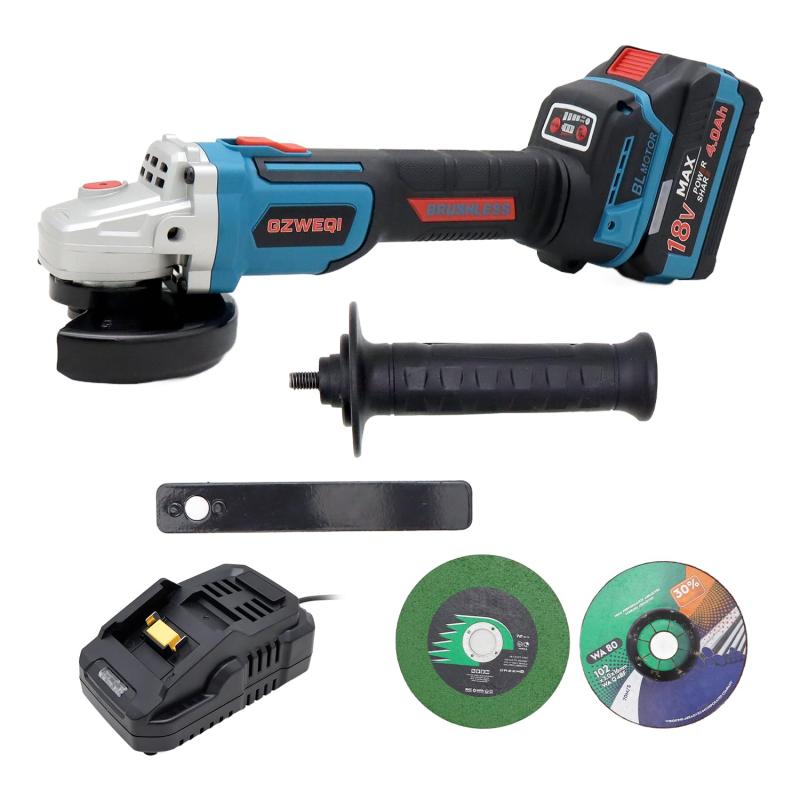 GZWEQI 18V 4.0Ah 3インチ（100mm）コードレスアングルグラインダー。ブラシレスモーターを搭載し、最大砥石径100mm。切断と研削に最適です。マキタ18Vシリーズバッテリーと互換性があります。｜ブリルビ