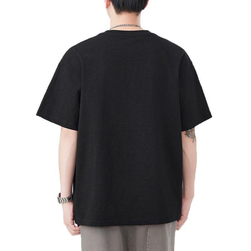 Tシャツ メンズ 男性用 コットン混紡 リラックスフィット ロゴプリント クルーネック 半袖 カットソー カジュアル スタイル 普段使い 部屋着 ブラック カーキ レッド グリーン