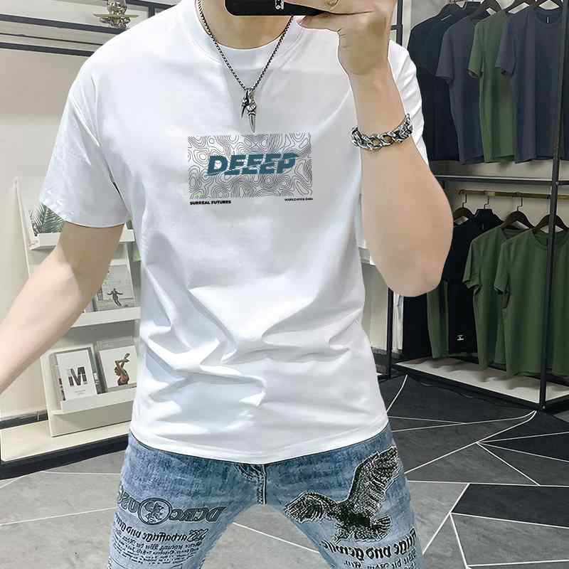 Tシャツ 男性用 半袖 コットン トップス プルオーバー ラウンドネック プリント 修身 無地 スタイリッシュ カジュアル デイリーユース