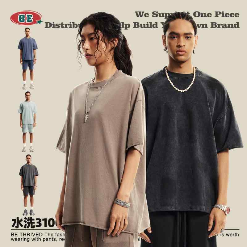 Tシャツ メンズ 男性用 ストリート系 コットン トップス 半袖 ゆったり目 ウォッシュ加工 ブラック 黒 深灰色 ダークグレー 浅灰色 ライトグレー ブルーグレー2