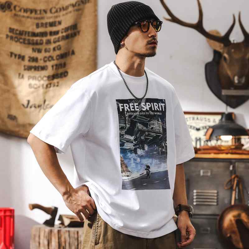 Tシャツ メンズ 半袖 Tシャツ 男性用 トップス カットソー コットン100% 落肩袖 ゆったり プリントTシャツ アメカジ スタイル 薄手 白 黒 コーヒー 運動 普段使い