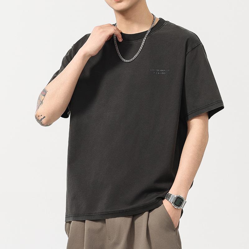 Tシャツ メンズ 男性用 半袖 コットン混紡 ラウンドネック プリント 薄手 スポーツ 普段使い 深グレー ダークパープル2 6,533円