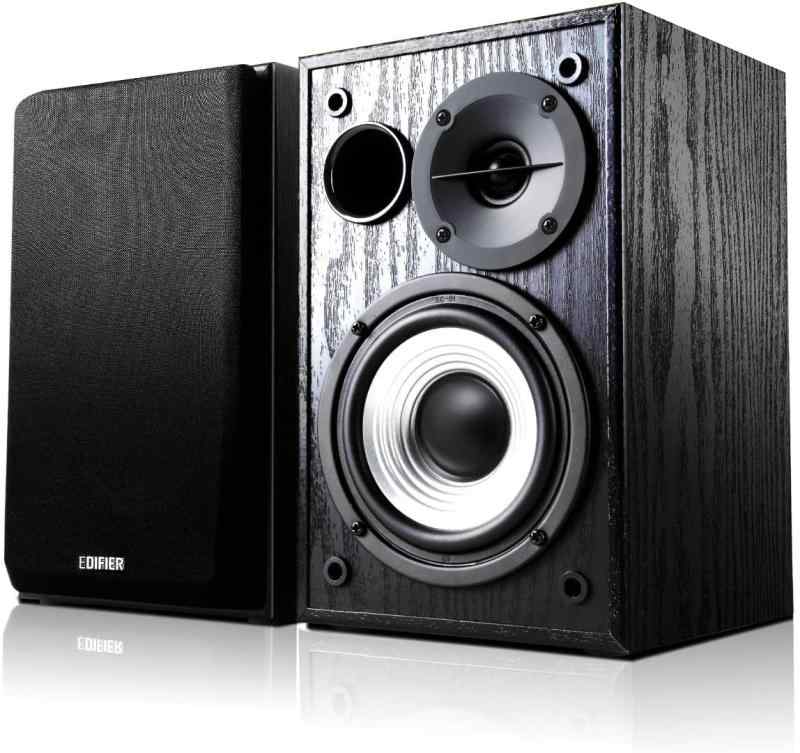 Edifier R980T アクティブブックシェルフスピーカー 2.0ch アンプリファイアー内蔵｜0.5inトゥイーター \u0026amp; 4 インチウーファー 24W RMS｜2RCA/AUX 繋ぎ合わせる 已むを得ず有線テレビ嘱する 事務机とっ始め/パソコン/テレビ受像機相応う 黒いこと