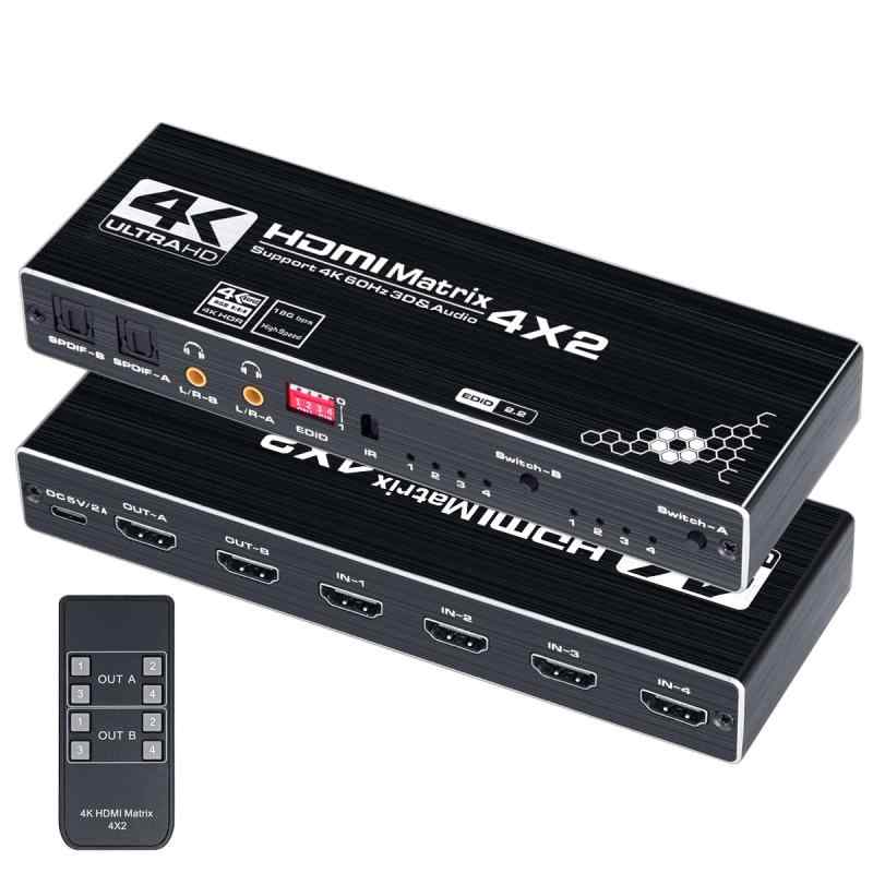 ELEVIEW HDMI 行列 セレクター 4インプット2最終生産物 4K 60サイクル相応う 物音分け隔てる役立つこと付き添い人 光デジタル/3.5粍オーディオ最終生産物 なおなお書き5/なおなお書き4/Nintendo Switch相応う 遠隔操作嘱する (EHD-076Y)