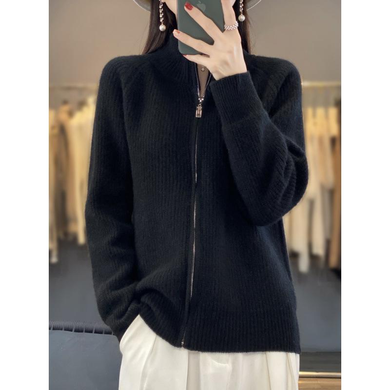 編み物 レディース ジレー 羊毛 100% 成人女性服 心地好い 流行り物 伸び伸びする 立襟 長袖 トップス 羽織り 暖白 古典派音楽黒いこと 松緑であること 原絨駱駝 象薄墨色 原絨米