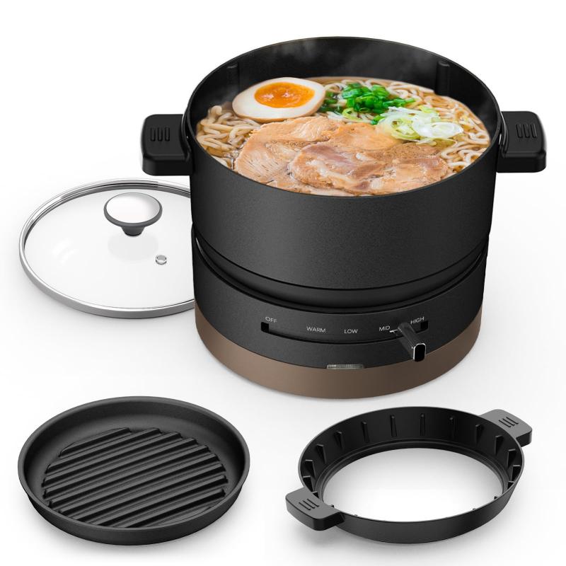 HAGOOGI (ハゴオギ) 明かり鍋 高だか用 1L 600W 一人鍋 体温合わせる役立つこと 着脱式 丸洗い可 一台多役 煮炊き湯沸かし 砂紋一皿 蓋 付き添い人 なべ大きさ17糎 黒いこと