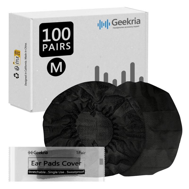 Geekria 100ペア 伸縮性ヘッドフォン イヤーパッドカバー/使い捨て 衛生イヤーカップ/薄い 不織布 パッドプロテクター (ブラック)