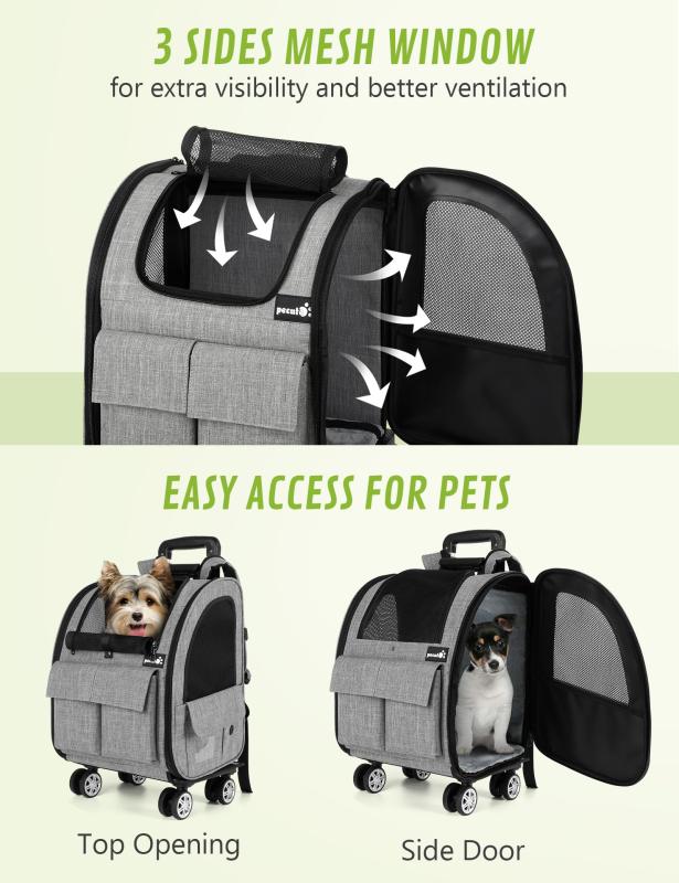 Pecute ペットキャリー リュック ペットキャリー キャスター付き 猫 猫用 キャリー カート 3 WAY 犬 小型犬 ペットキャリーケース 折り畳み 取り外し可能な車輪 ドライブ 旅行 通院 防災 避難用｜ブリルビ