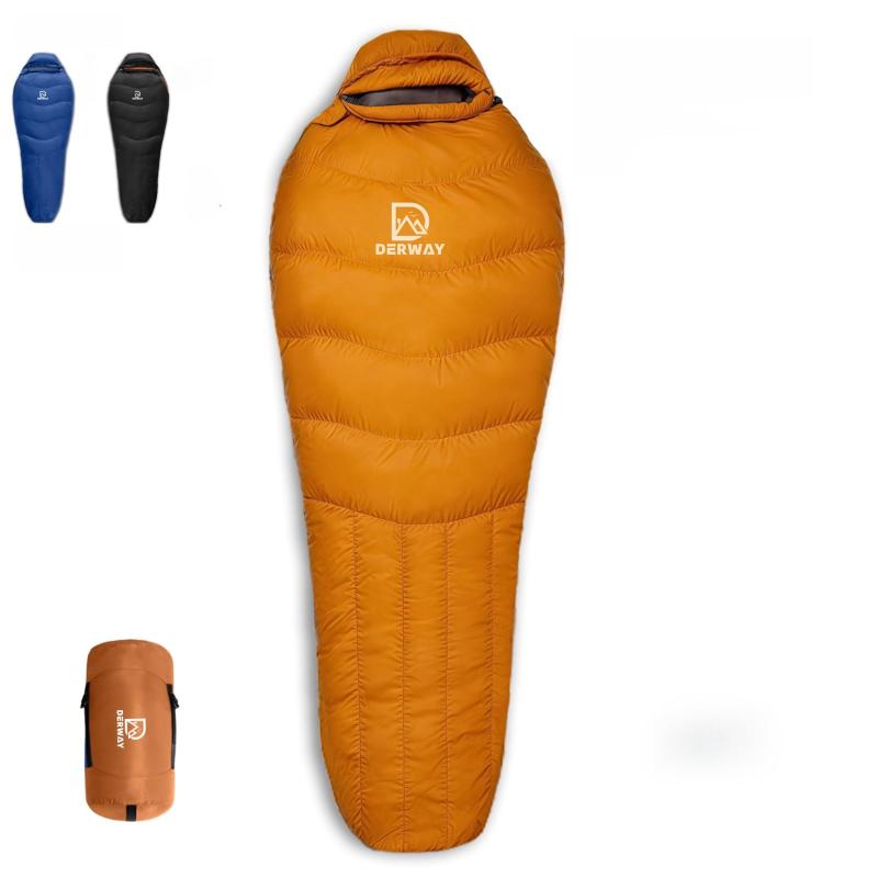 DERWAY 寝袋 ダウン 冬用 枕付き (220cm x 85cm) バージョン 680FP 超軽量 コンパクト寝袋 -15℃~8℃ キャンプ ハイキング オートキャンプ 防災 車中泊 アウトドア緊急用|ブリルビ