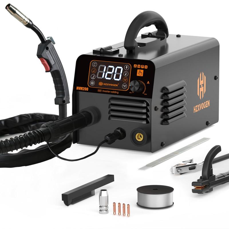 H HZXVOGEN 半自動溶接機 100V 120A 1台3役 ノンガスMIG·被覆アーク·LIFT TIGに対応 液晶表示 インバーター搭載 小型 軽量 家庭用 初心者向け 簡単な修理 家具・雑貨のDIYに大活躍 HVM200|ブリルビ