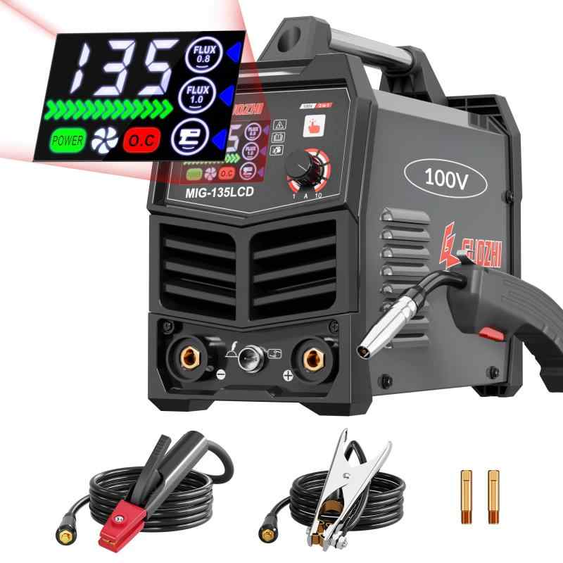 GZ GUOZHI 半自動溶接機 100v アーク溶接 ノンガスワイヤー溶接 1台2役 インバーター直流 溶接機 定格使用率60% 小型 軽量 家庭用 電気溶接機 MIG-135LCD｜ブリルビ
