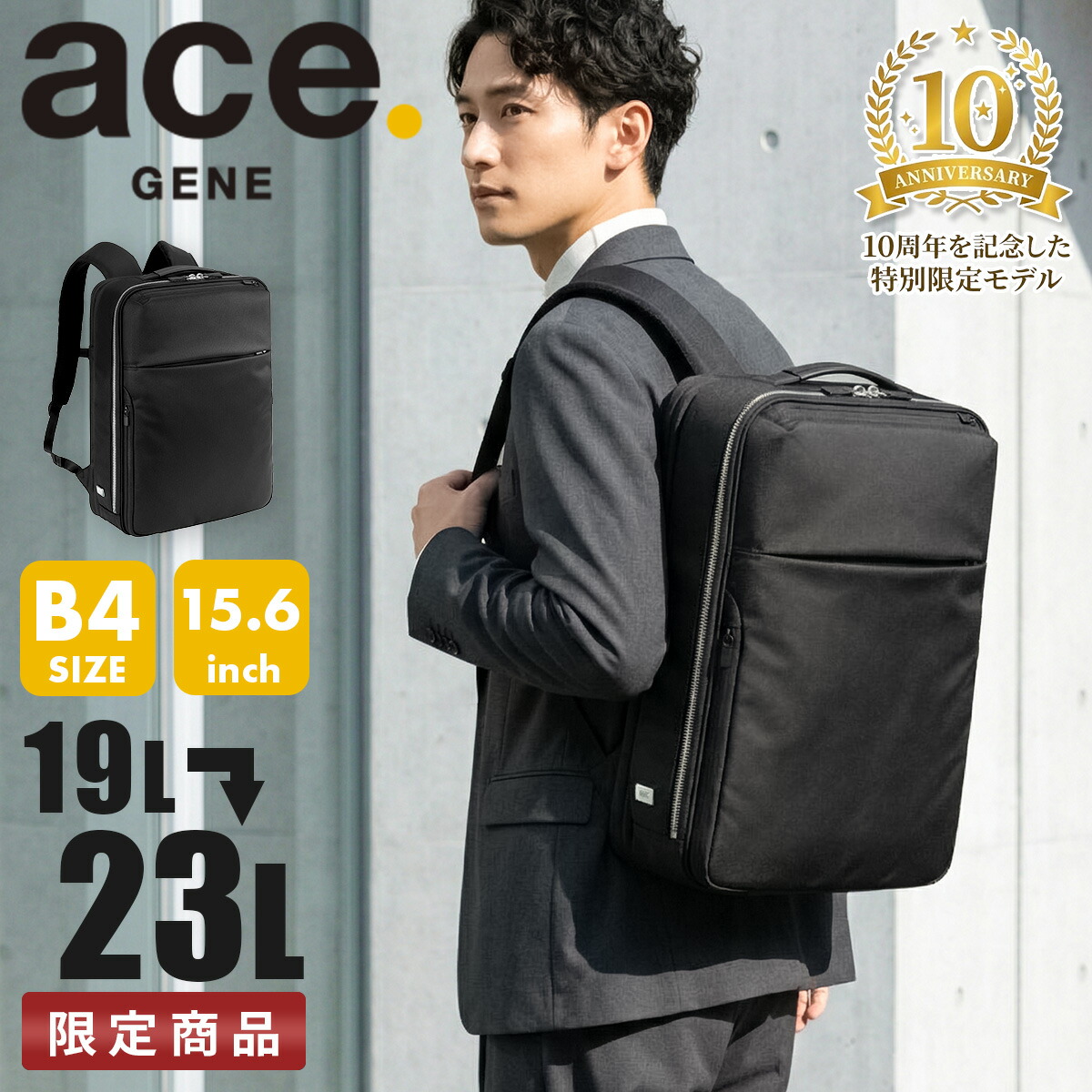 【最大55倍 4/15限定】ジーンレーベル ガジェタブル R 10th LTD ビジネスリュック ビジネスバッグ メンズ ブランド 通勤 撥水 拡張 A4 B4 19L/23L PC収納 15.6インチ ace. GENE LABEL GADGETABLE R 10th LTD 68964