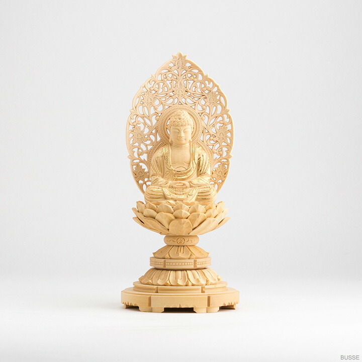 仏像 釈迦如来 座像 柘植製/ツゲ 丸座 1.8寸 金泥書 曹洞宗・臨済宗・天台宗 （おしゃか様 シャカ しゃか 総柘植 つげ ツゲ １．８寸 1寸8分 １寸８分 丸基礎 丸台 蓮華座 唐草円光 曹洞宗 臨済宗 天台宗 仏壇用 ご本尊 御本尊）
