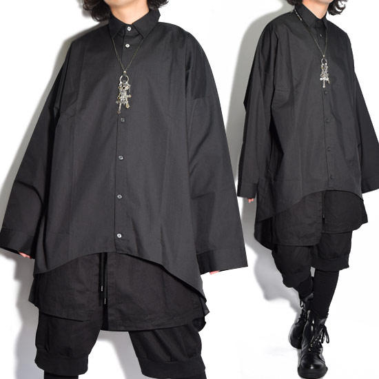 格安新品 ロング丈シャツ メンズ アーチシャツ カジュアルシャツ 長袖シャツ 変形 アシメ アシンメトリー シャツ 無地 ブラック 黒 V系 ヴィジュアル系 ホスト 大人 送料無料 秋 冬 新作 30代 40代 個性的 モード系 ストリート系 衣装 オリジナル ブランド Allegro