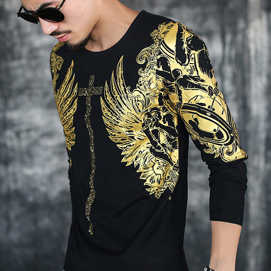 楽天市場 ロングtシャツ メンズ クロス 十字架 ウィング 羽 オラオラファッション 長袖 Tシャツ メンズファッション オラオラ系 悪羅悪羅系 チンピラ マイルドヤンキー ストリート系ファッション ラグジュアリー お兄系 大人 バスター 送料無料 秋 冬 新作 ブラック 黒