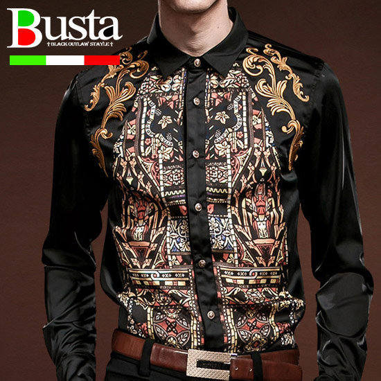 楽天市場 シャツ メンズ 刺繍 総柄シャツ ドレスシャツ 長袖 シャツ メンズファッション 派手シャツ お兄系 オラオラ系 悪羅悪羅系 ストリート系 ファッション チンピラ ヤンキー 送料無料 秋 冬 新作 オラオラファッション 悪羅悪羅ファッション オラオラ系